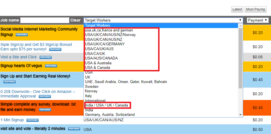 Country based tasks on Rapidworkers